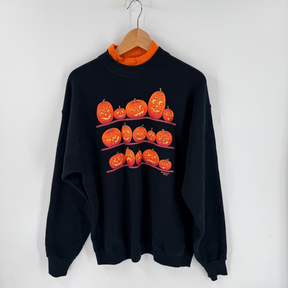 Morning Sun Sweatshirt Black L Halloween Pumpkin Jack O Lantern Vintage Retro